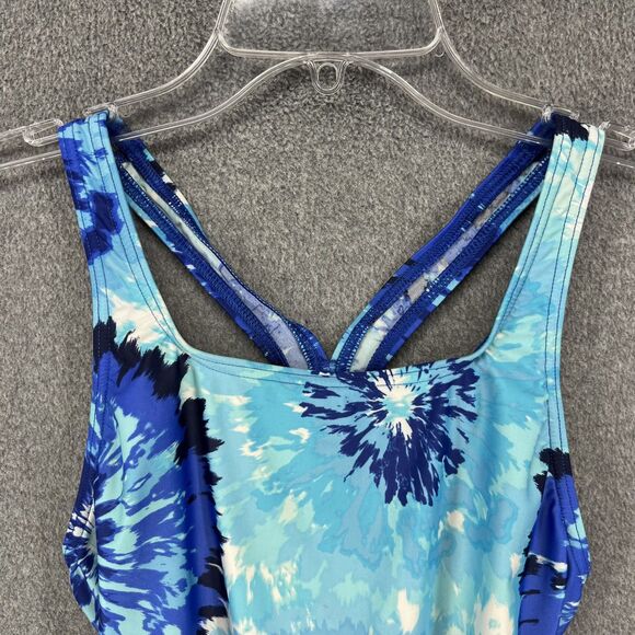 Speedo PowerFLEX Eco Swimsuit Womens 6 Blue Tie Dye One Piece Crossback Swimwear - Picture 3 of 14